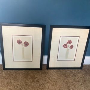 Framed and matted Anemones prints - Set of 2